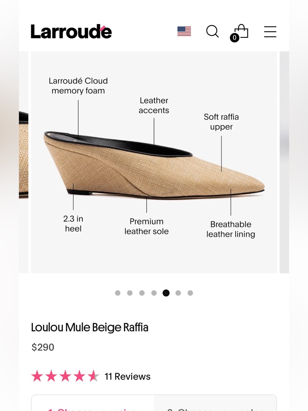 Larroude LouLou Mule- Raffia Beige & Calf Skin Black